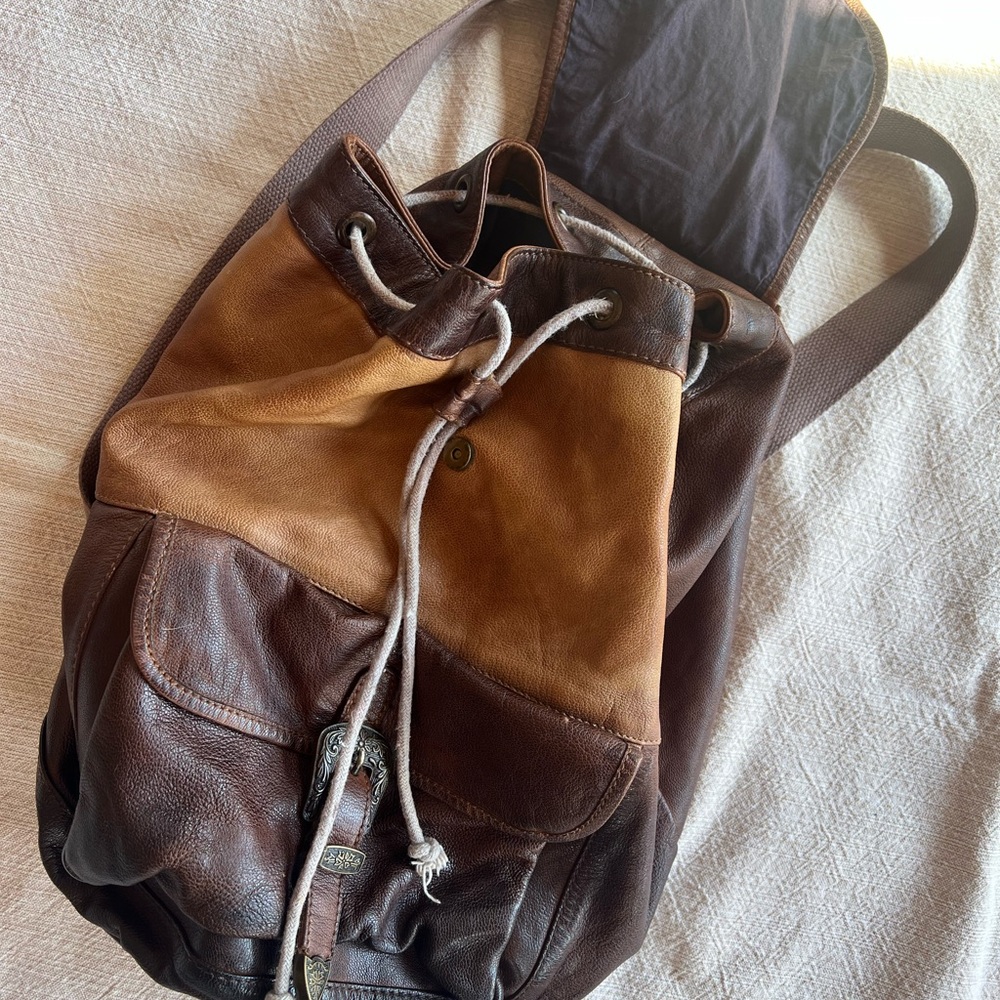 Free People Brown and Tan Leather Backpack - Picture 6 of 9